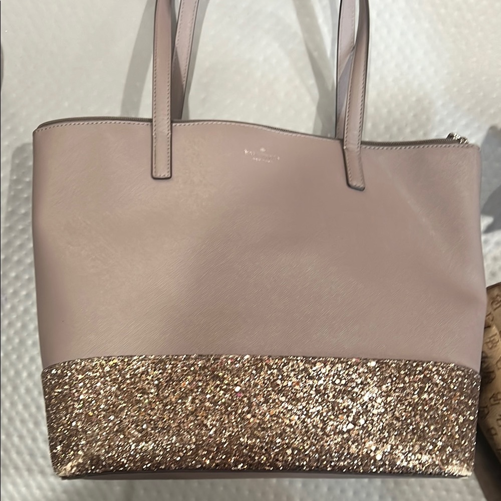 kate spade Pink Tote Bag with Structured Design and Glittery Gold Accent